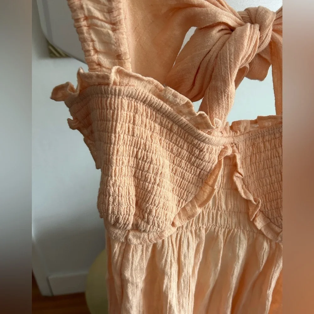 Free People Babydoll Linen Blend Mini Dress Size L Summer Beach